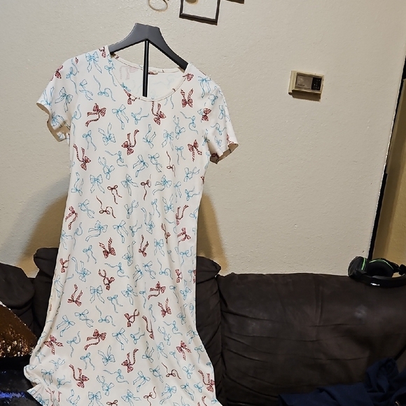 Lands’ End 100% Supima Cotton Nightgown Short Sleeve Bow Print J17 - Picture 2 of 9